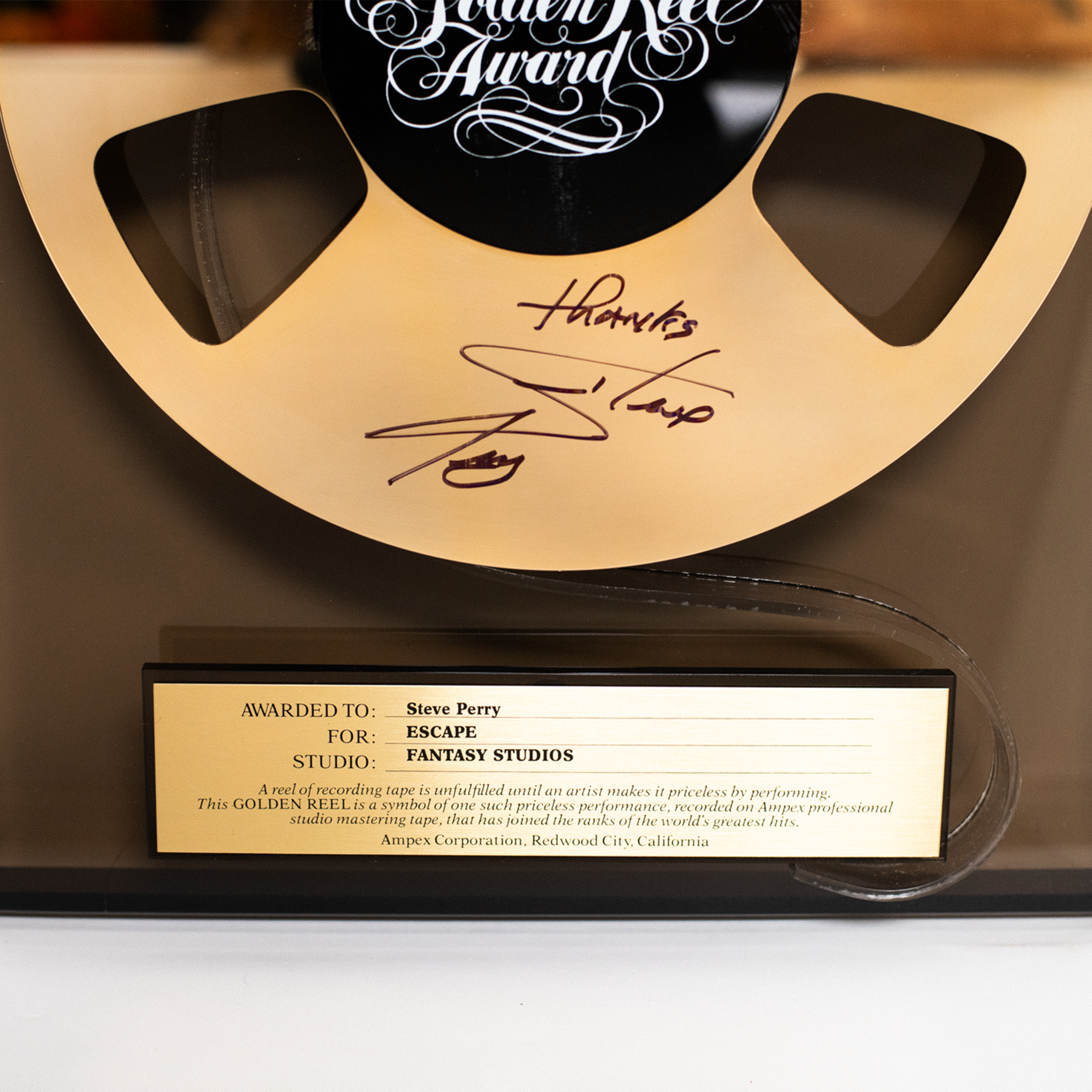 Steve Perry's “Escape” Ampex Golden Reel Award SIGNED