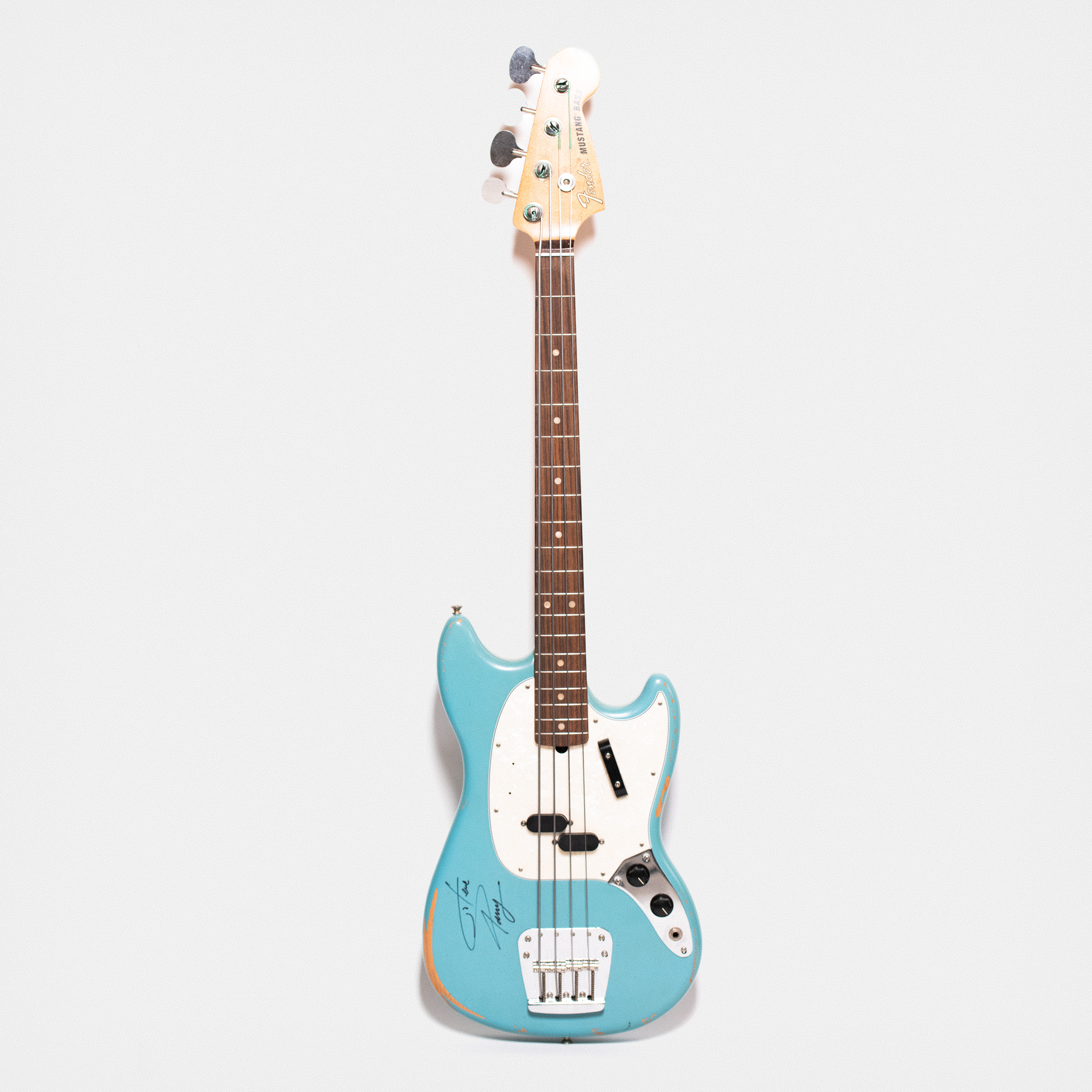 Fender Mustang Bass Guitar (blue) SIGNED