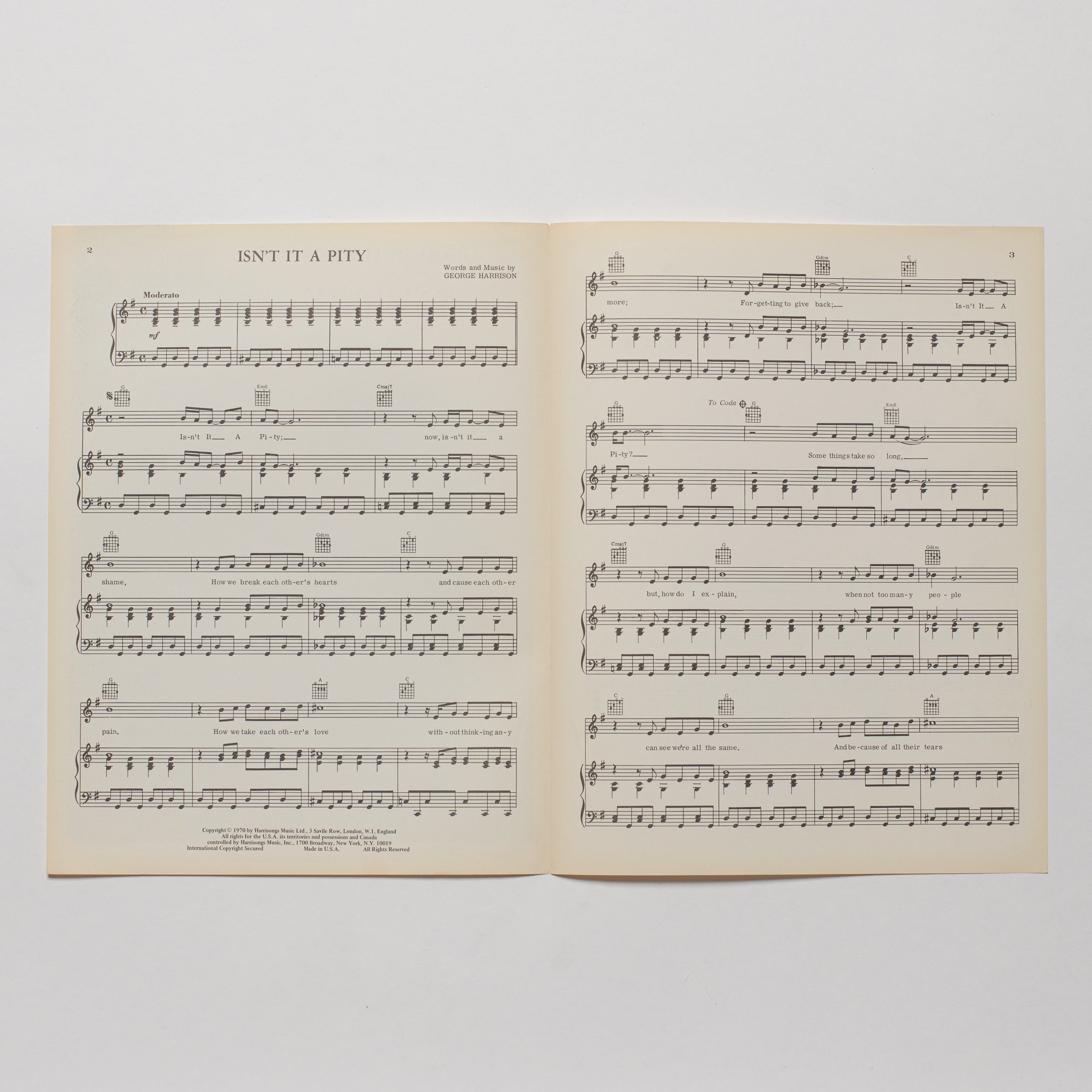 George Harrison - Isn't It A Pity - Sheet Music