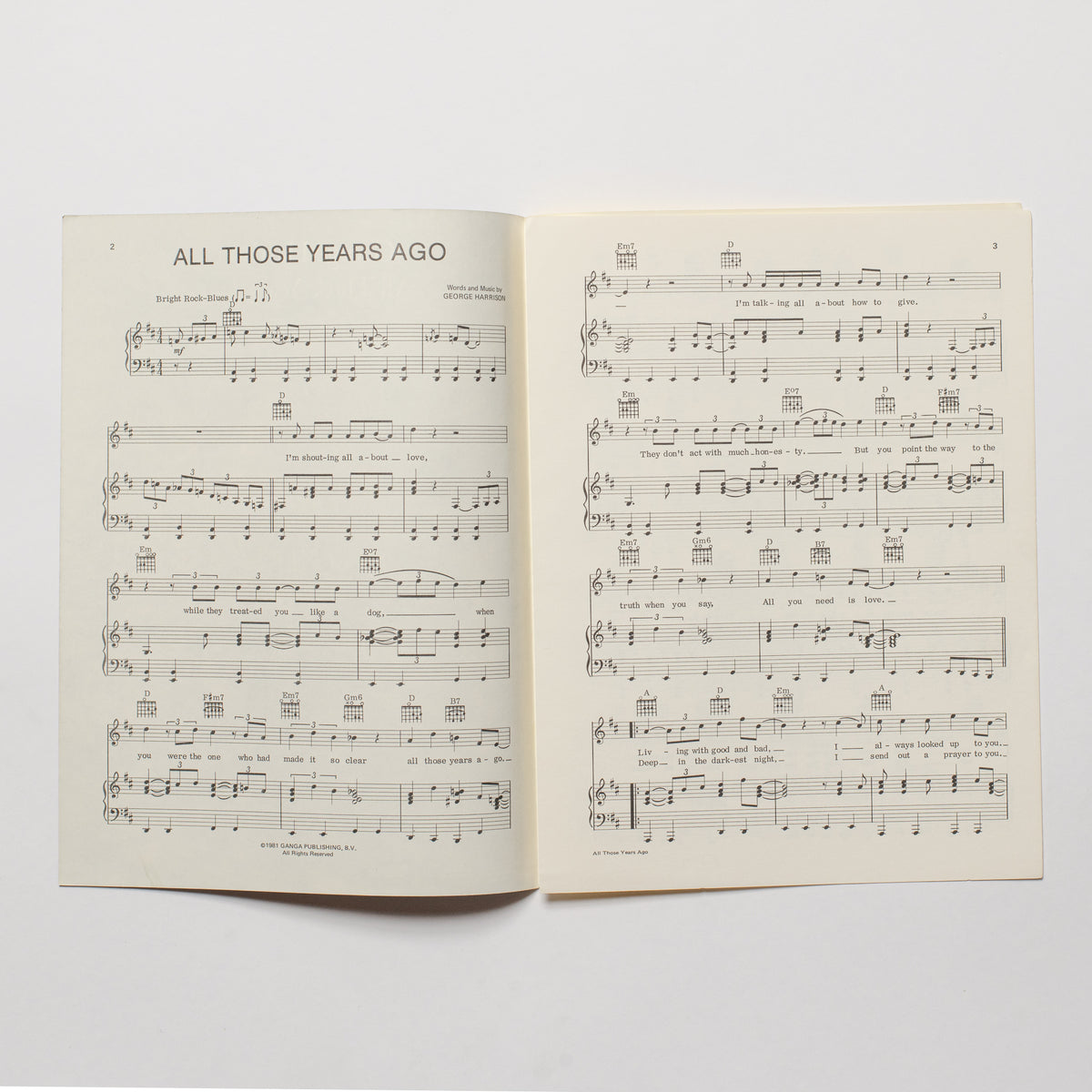 George Harrison - All Those Years Ago - Sheet Music