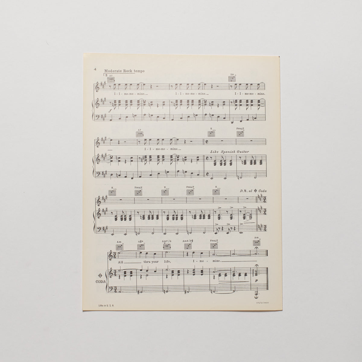 The Beatles - I Me Mine - Sheet Music