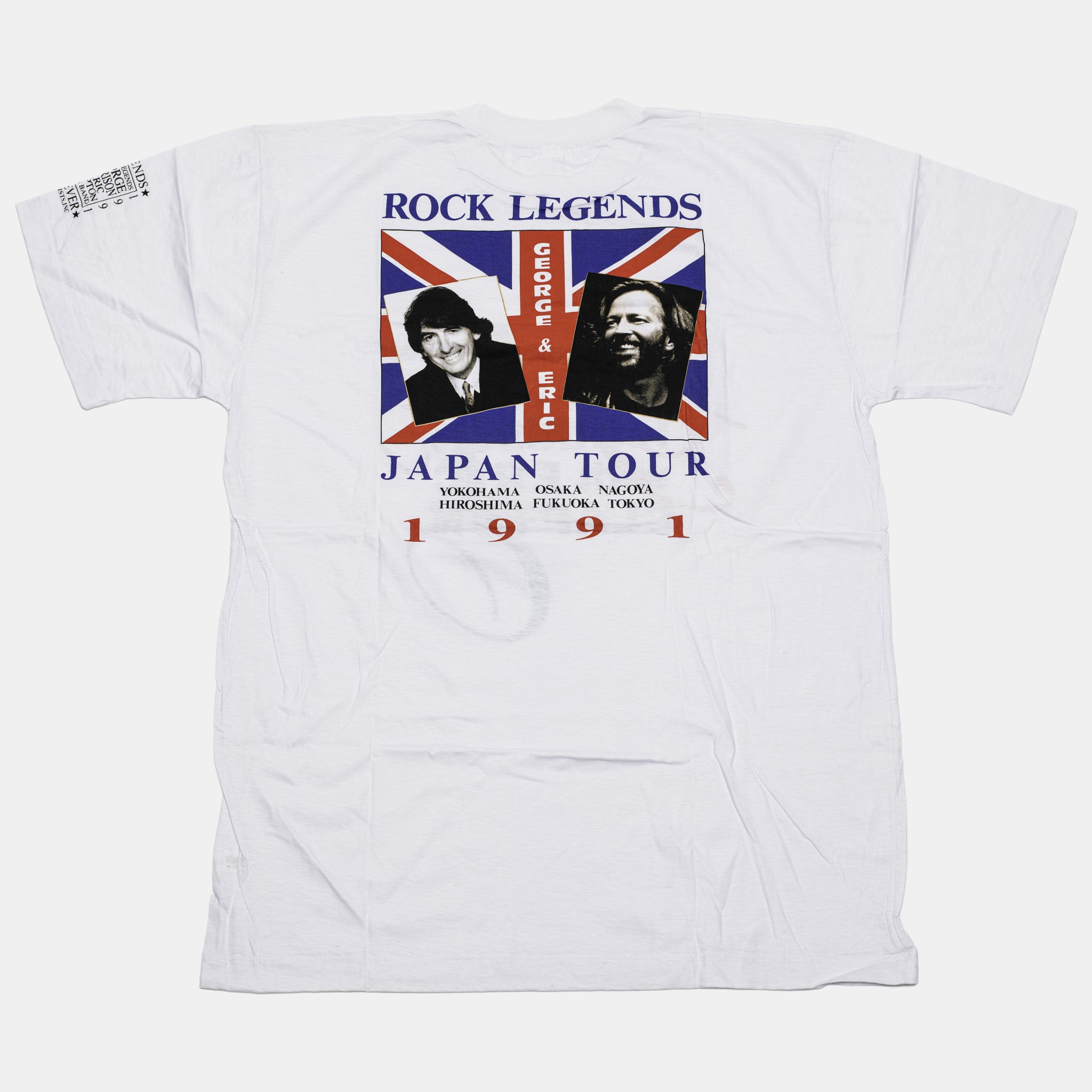 Live In Japan - George & Eric Text Design with 'Rock Legends' White T-Shirt (with Sleeve Print) (XL) - Lot 1