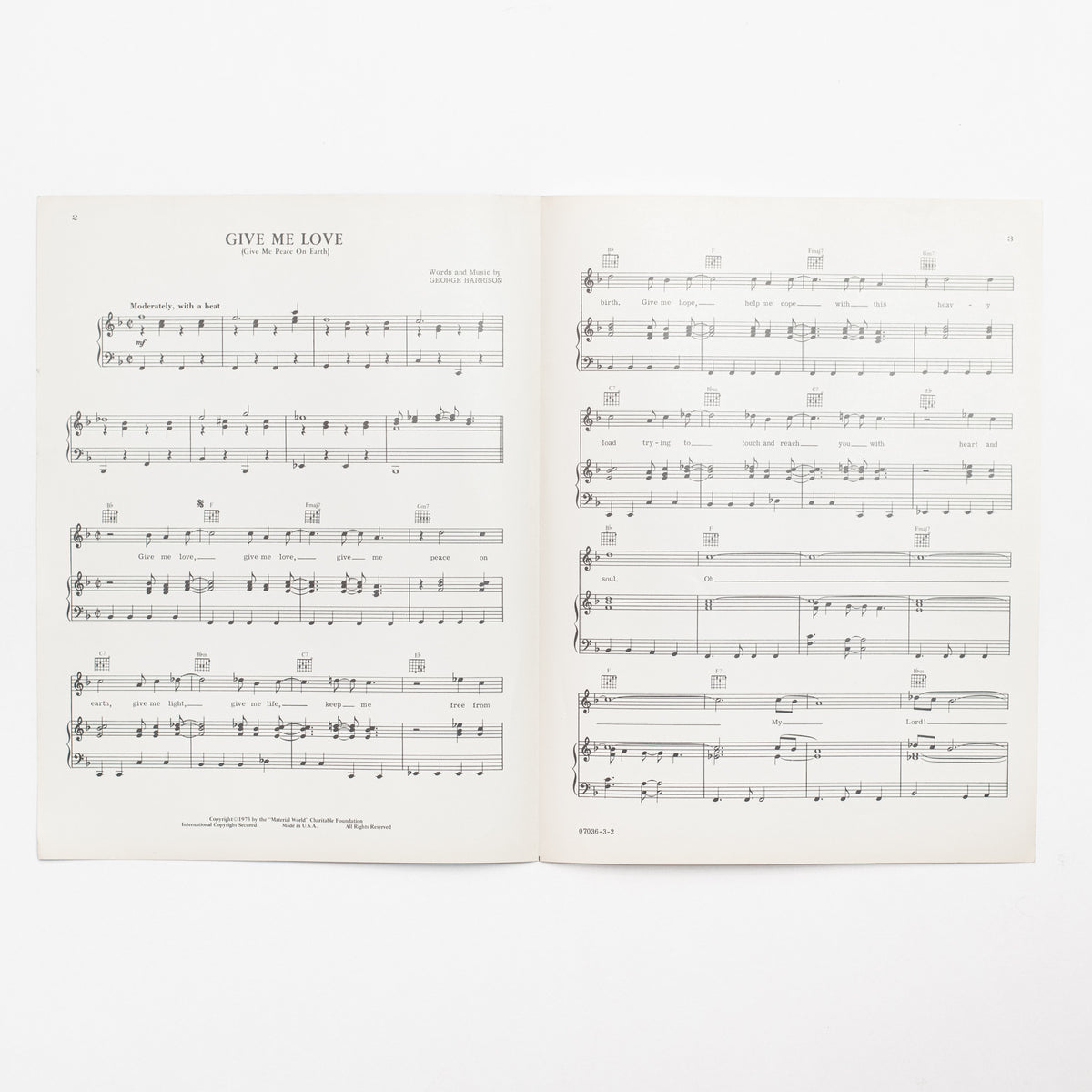 Give Me Love (Give Me Peace On Earth) Original 1973 Sheet Music