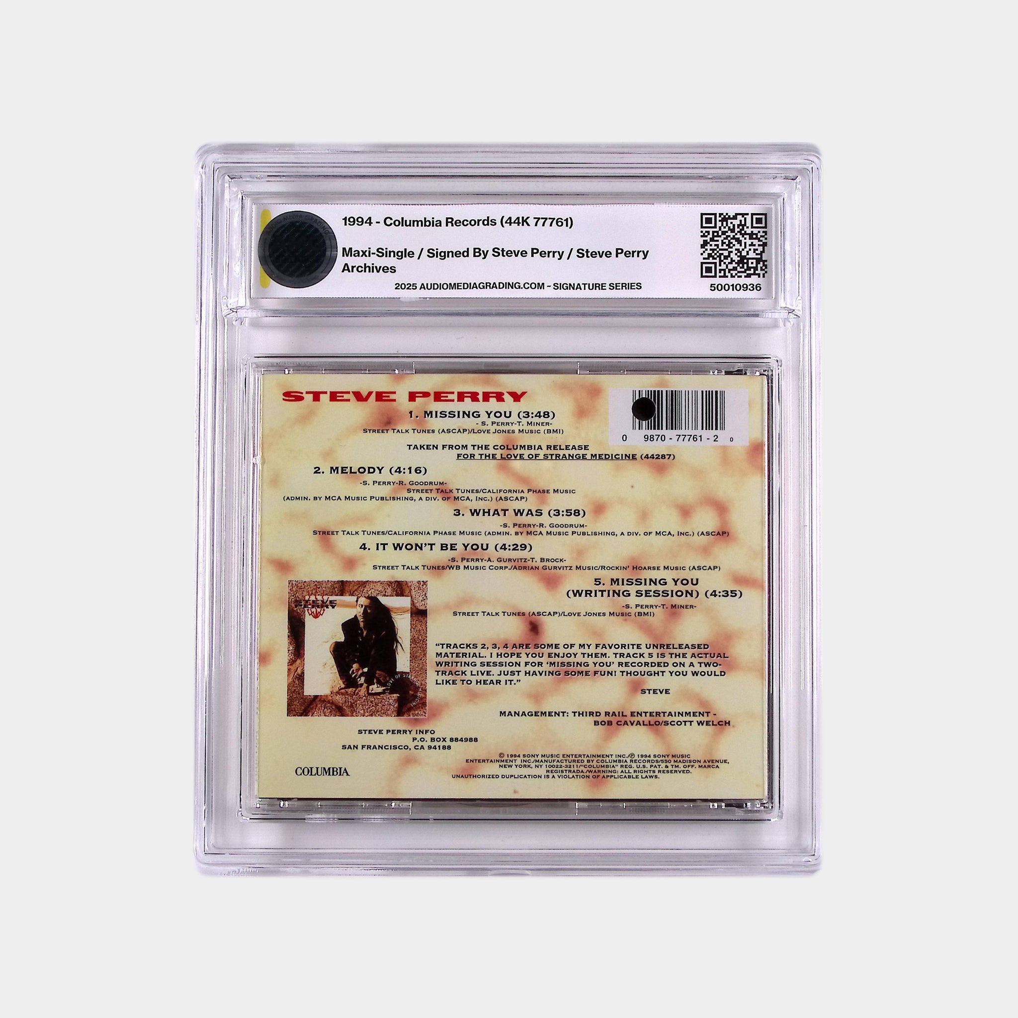 Missing You – 1994 CD Single SIGNED by Steve Perry (AMG 50010936)