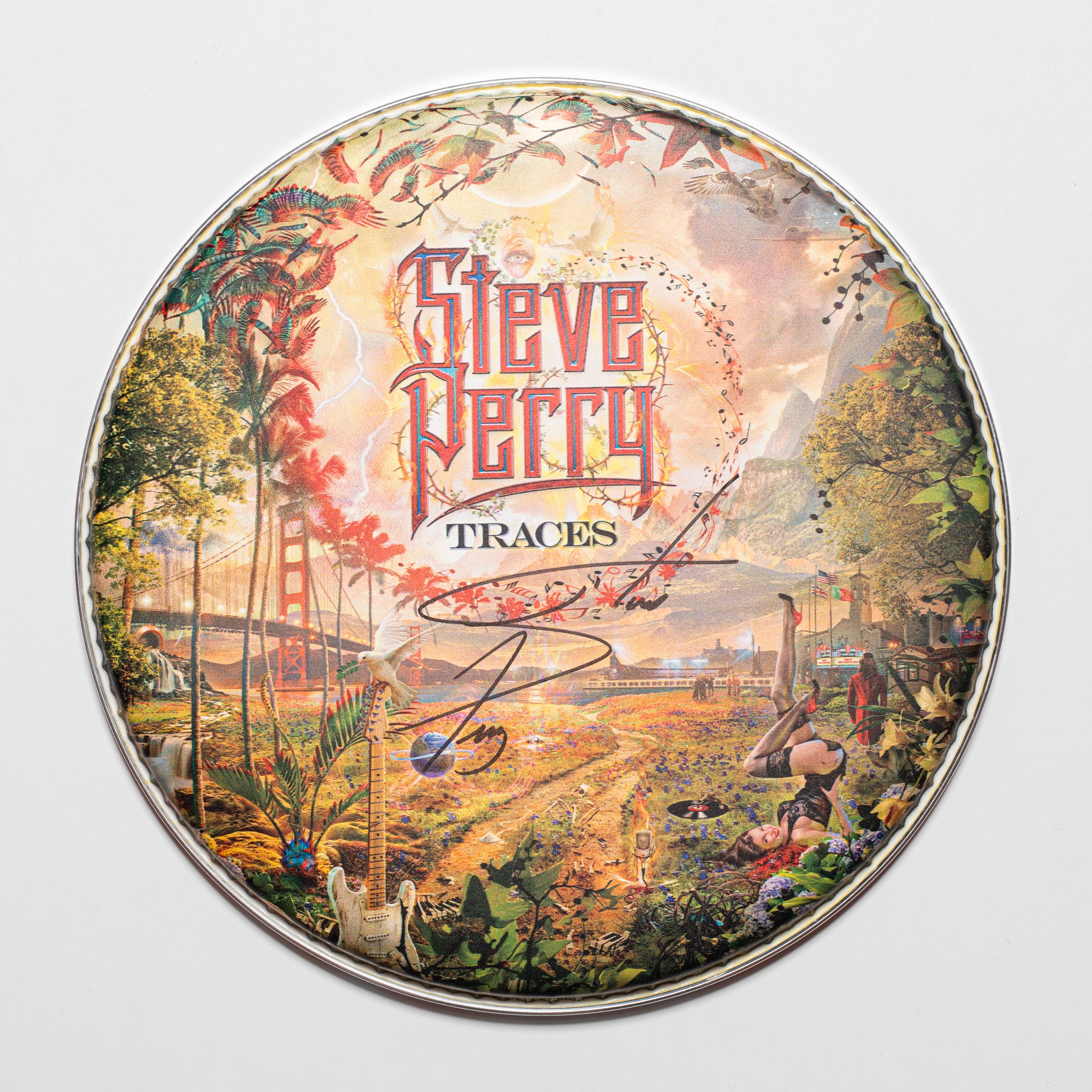 Traces – Promotional 12” Drum Head – SIGNED by Steve Perry – Lot 1